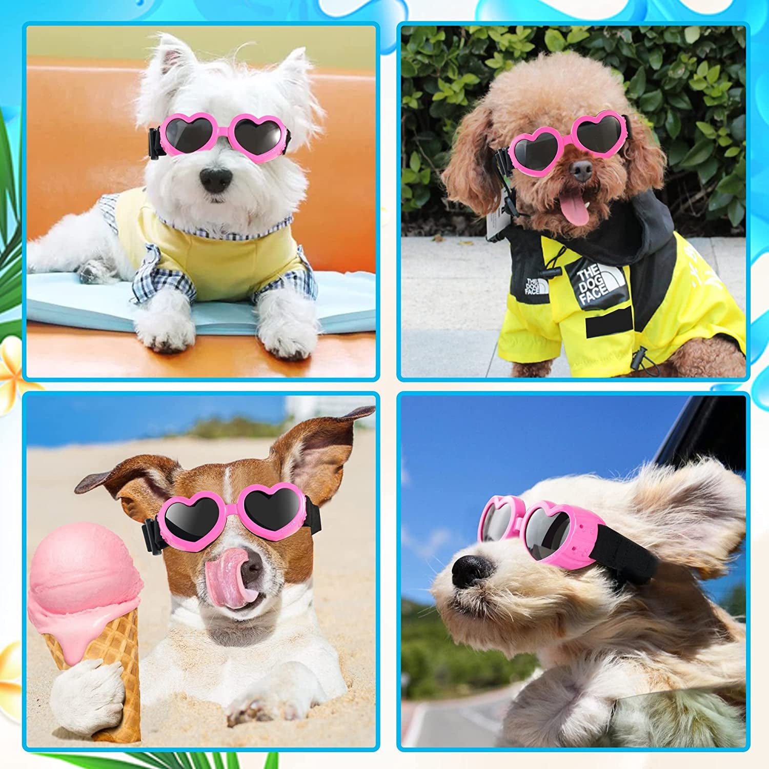 IKUSO Dog Sunglasses Small Breed,Uv Protection Dog Sunglasses with Adjustable Strap, Heart Dog Goggles for Waterproof Windproof Anti-Fog Eye Protection,Beach Accessories for Puppy (Pink) Animals & Pet Supplies > Pet Supplies > Dog Supplies > Dog Apparel ikuso   