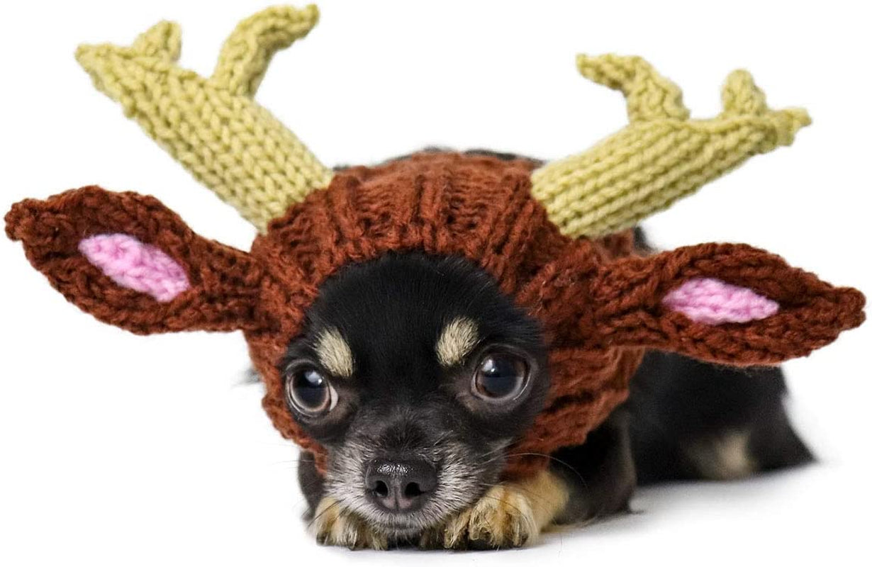 Zoo Snoods Reindeer Costume for Dogs & Cats, Medium - Warm No Flap Ear Wrap Hood for Pets, Dog Outfit for Winters, Halloween, Christmas & New Year, Soft Yarn Ear Covers - Deer Antlers Animals & Pet Supplies > Pet Supplies > Dog Supplies > Dog Apparel Zoo Snoods 1 Small 