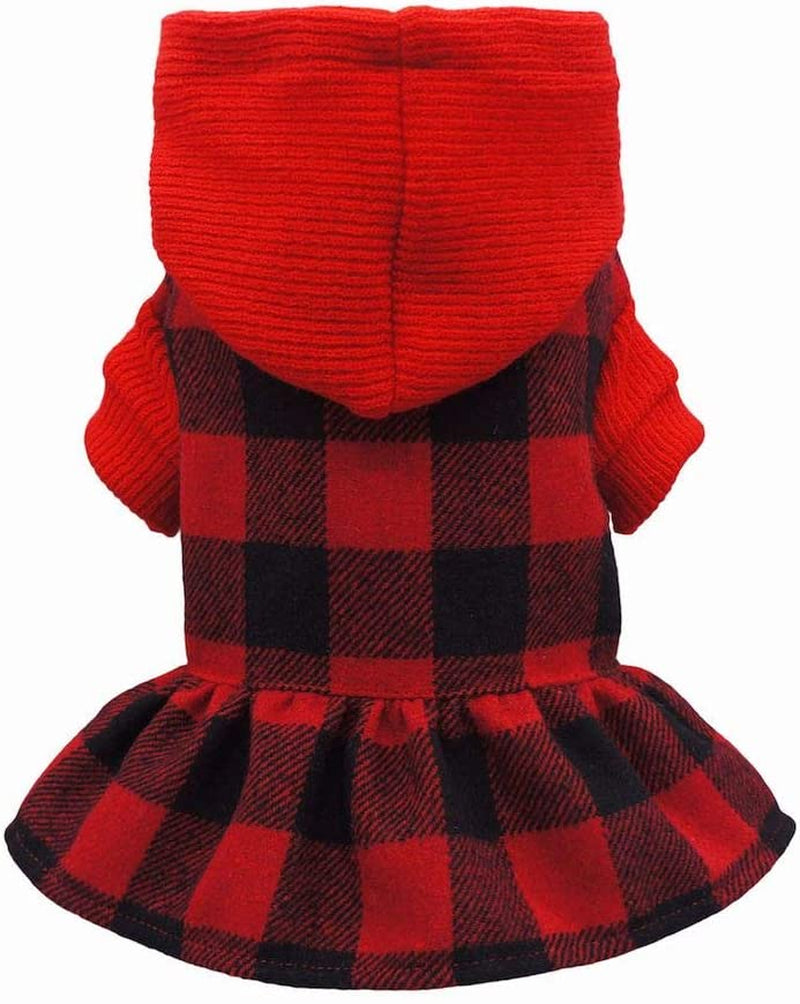 Fitwarm Knitted Plaid Dog Dress Hoodie Sweatshirts Pet Clothes Sweater Coats Cat Outfits Red Medium Animals & Pet Supplies > Pet Supplies > Dog Supplies > Dog Apparel Fitwarm Red Large 