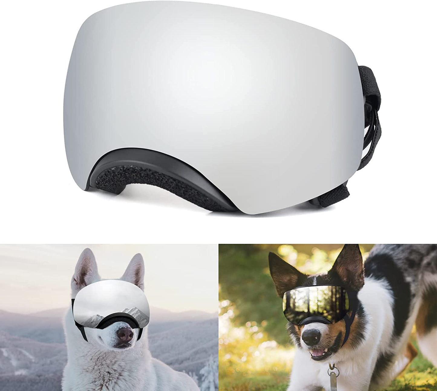 NAMSAN Dog Goggles Medium-Large Breed UV Dog Sunglasses Magnetic Clear Black Lens Windproof Snow Sports Pet Glasses, Green Animals & Pet Supplies > Pet Supplies > Dog Supplies > Dog Apparel Namsan Black/Reflective Silver Lens  