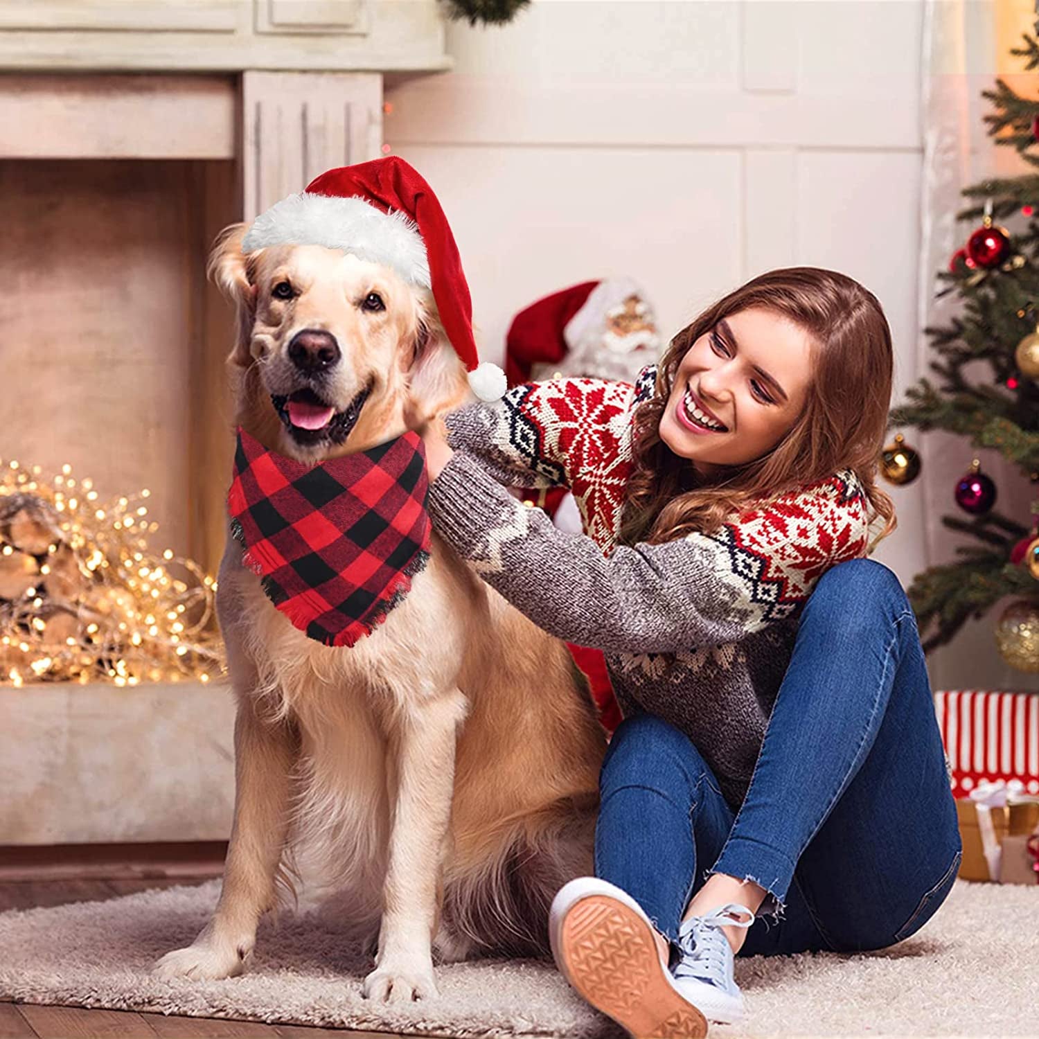 Malier 2 Pack Dog Bandana, Christmas Classic Buffalo Plaid Pattern with Tassels Edges Bandana, Pets Scarf Triangle Bibs Kerchief Bandana Costume Accessories for Small Medium Large Dogs Cats Animals & Pet Supplies > Pet Supplies > Dog Supplies > Dog Apparel Malier   