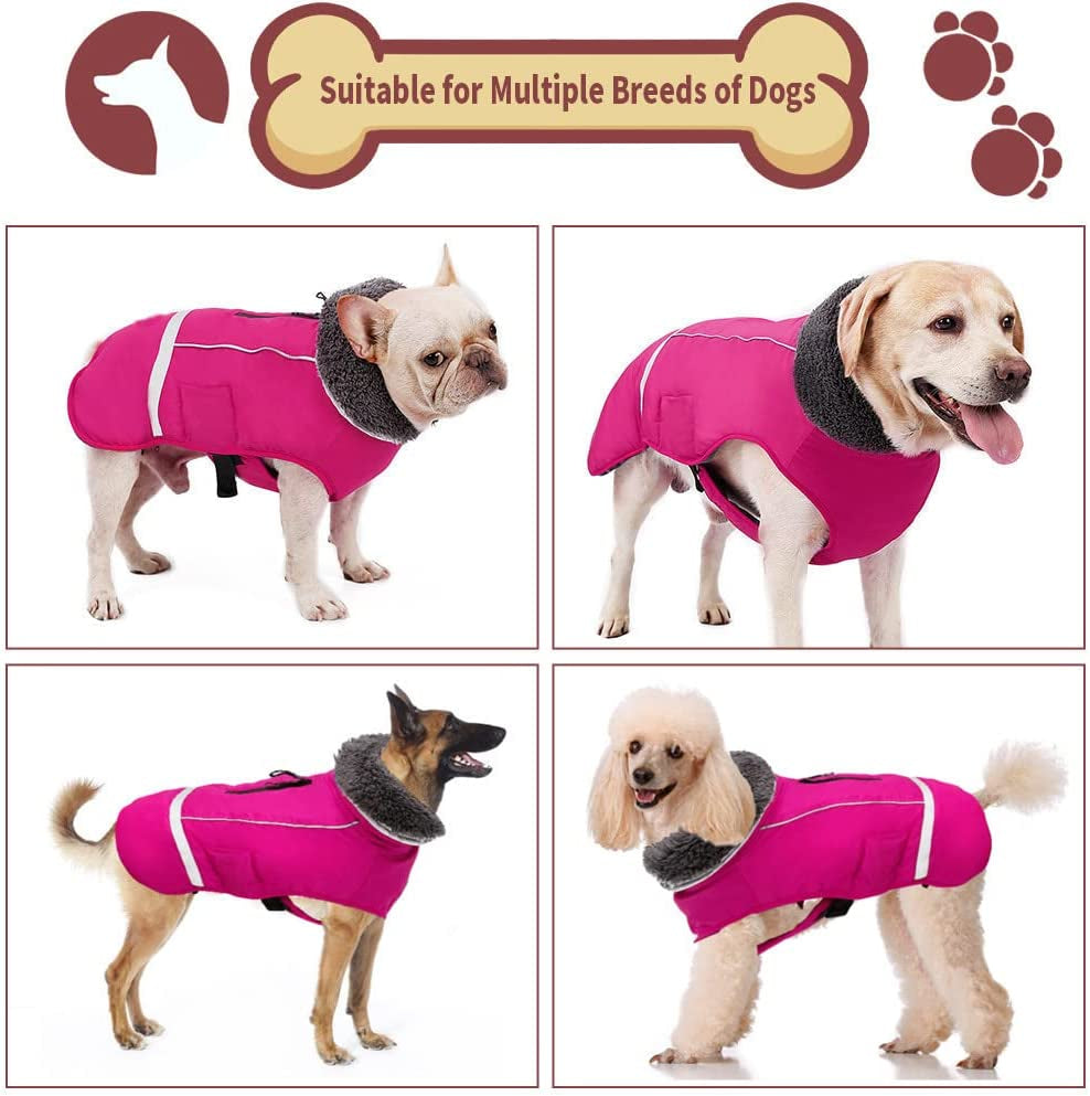 Doglay Dog Winter Coat with Thicken Furry Collar, Reflective Warm Pet Jacket Fleece Lining Waterproof Windproof Dog Clothes for Cold Weather, Soft Puppy Vest Apparel for Small Medium Large Dogs Animals & Pet Supplies > Pet Supplies > Dog Supplies > Dog Apparel Doglay   