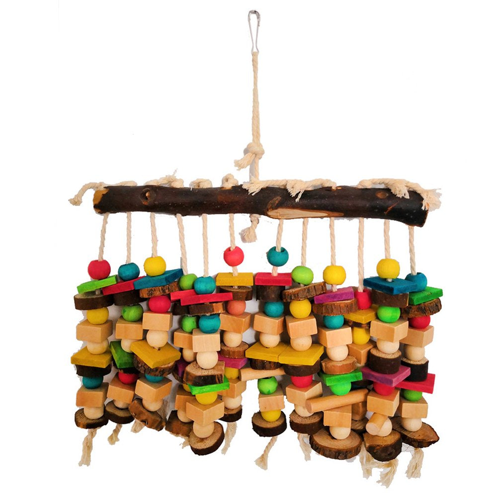 UDIYO Big Medium Parrot Building Block Wooden Ladder Stand Perch Bar Bird Rope Pet Toy