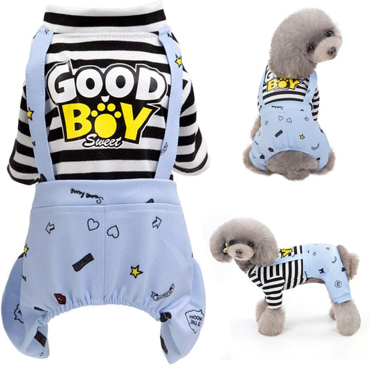 Brocarp Dog Clothes Striped Onesie Puppy Shirt, Cute Dog Pajamas Bodysuit Coat Jumpsuit Overalls Soft Comfort Pjs Apparel Costume, Dog Outfit for Small Medium Large Dogs Cats Kitten Boy Girl Animals & Pet Supplies > Pet Supplies > Dog Supplies > Dog Apparel Brocarp Blue Small 