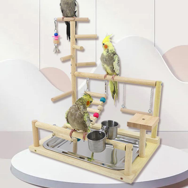 TONKBEEY Wood Perch Gym Playpen Ladder with Feeder Cups for Lovebirds Parakeet Cage Gift for Bird Lover Easy to Use Clean Durable Animals & Pet Supplies > Pet Supplies > Bird Supplies > Bird Gyms & Playstands TONKBEEY   