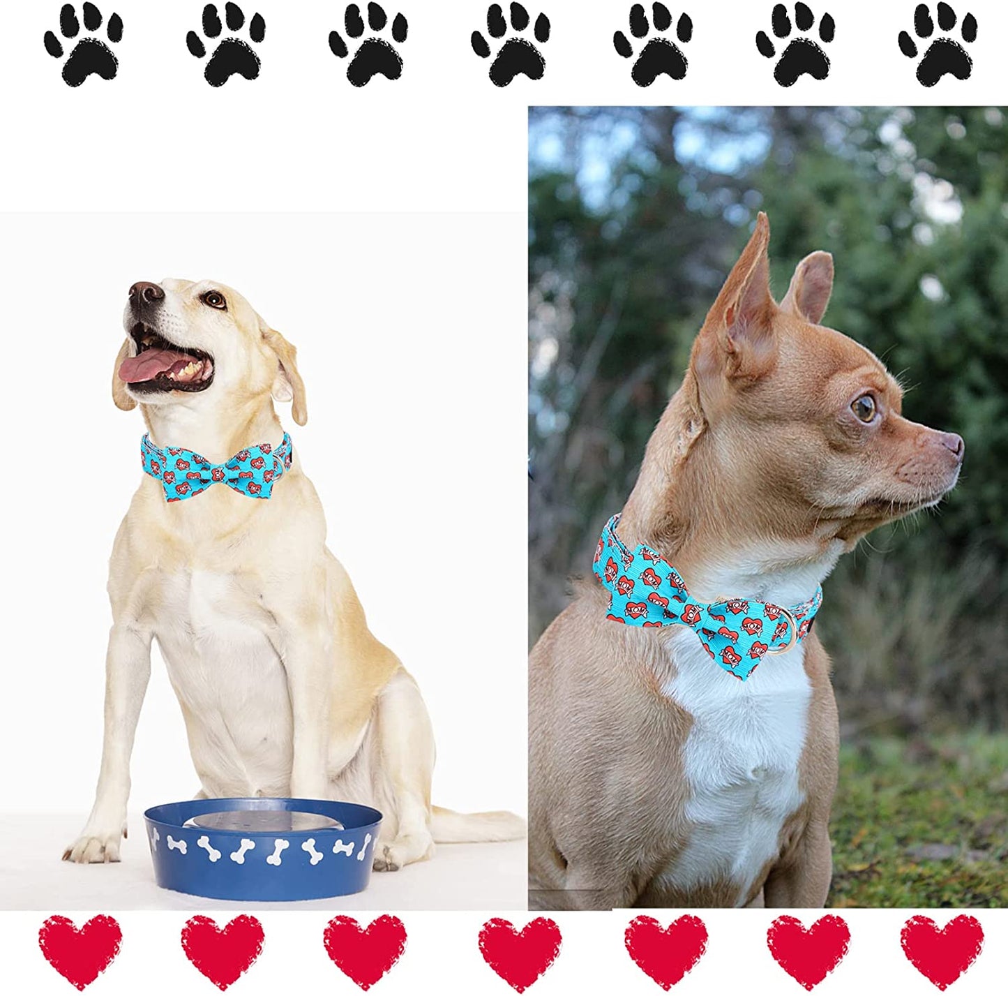 Unique Style Paws Mother'S Day Dog Collar with Bow Tie Blue Heart Puppy Collar Best Gift for Small Medium Large Boys Girls-M Animals & Pet Supplies > Pet Supplies > Dog Supplies > Dog Apparel Unique style paws   