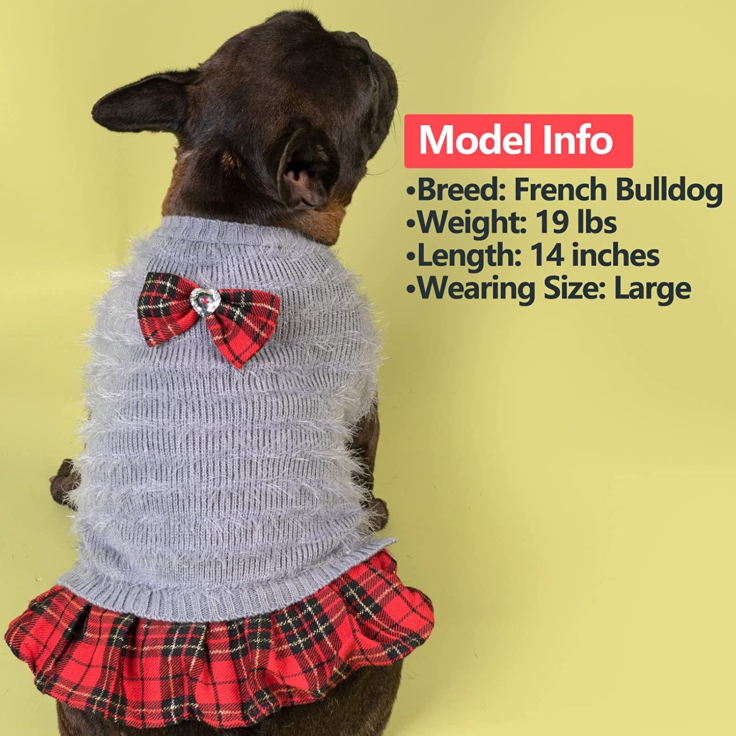 KYEESE Dog Sweaters Dress Turtleneck Medium Dog Sweaters with Bowtie Knit Pullover Warm Dog Clothes, Grey, XXL Animals & Pet Supplies > Pet Supplies > Dog Supplies > Dog Apparel kyeese   