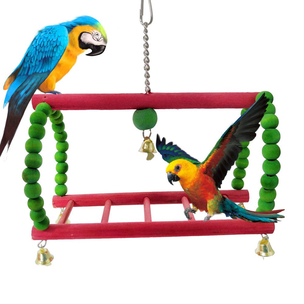 Visland Bird Swing Ladder Toy, Funny Natural Wooden Hanging Climbing Ladder Chewing Playing Toy with Bell Cage Accessory for Parakeets Conures Macaws Parrots Love Birds Finches Animals & Pet Supplies > Pet Supplies > Bird Supplies > Bird Cage Accessories Visland   