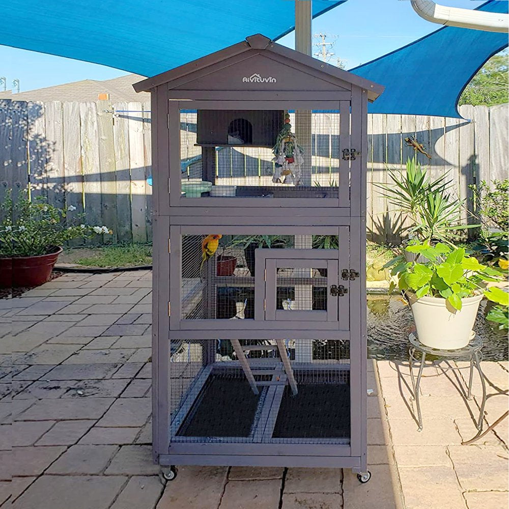 Morgete 71'' Large Wooden Birdcages with Stand, Movable Aviary Flight Cage for Parakeets, Cockatiel, Parrot, Finch, Canary Animals & Pet Supplies > Pet Supplies > Bird Supplies > Bird Cages & Stands Morgete Inc   