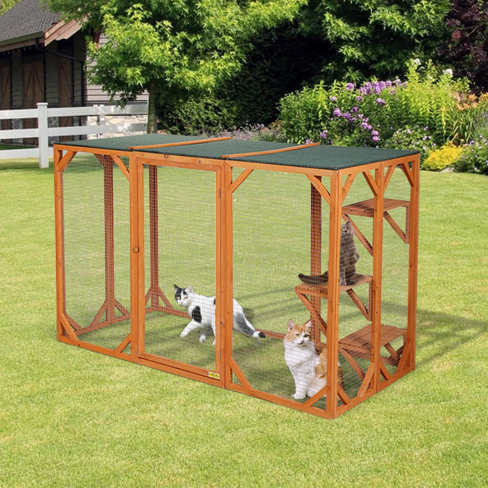 Coziwow Cat House Outdoor Cat Run Playpen Kennel Wooden with 3 Platforms Animals & Pet Supplies > Pet Supplies > Dog Supplies > Dog Kennels & Runs Coziwow Orange  