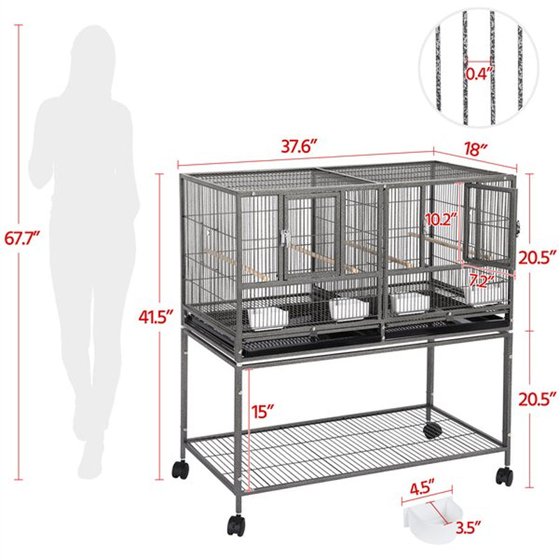 Topeakmart Stackable Metal Wide Bird Cage Divided Bird Breeder Cage with Rolling Stand for Finch Canaries Parakeets Cockatiels Budgies Black Animals & Pet Supplies > Pet Supplies > Bird Supplies > Bird Cages & Stands Topeakmart   