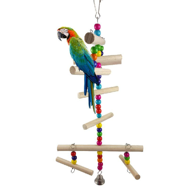 Bird Cage Toys Parrot Wood Perch Ladder Chew Toy Colorful Beads Wooden Blocks Animals & Pet Supplies > Pet Supplies > Bird Supplies > Bird Ladders & Perches Leimezsty   