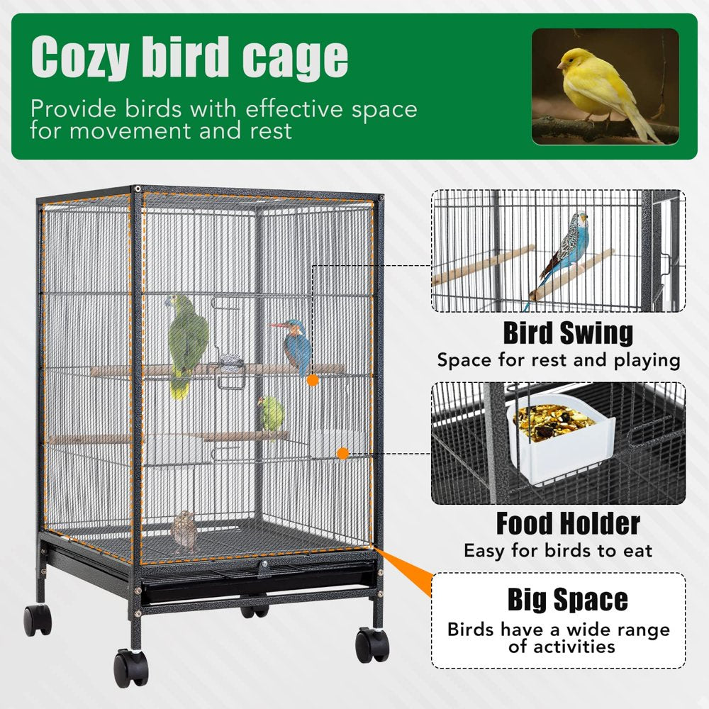 CL.HPAHKL 35 Inch Height Bird Cage with Perches, Large Metal Rolling Bird Cages for Parakeets with Stand Heavy Duty Parrot Cage for Parrots Conure Lovebird Cockatiel Animals & Pet Supplies > Pet Supplies > Bird Supplies > Bird Cages & Stands CL.HPAHKL   