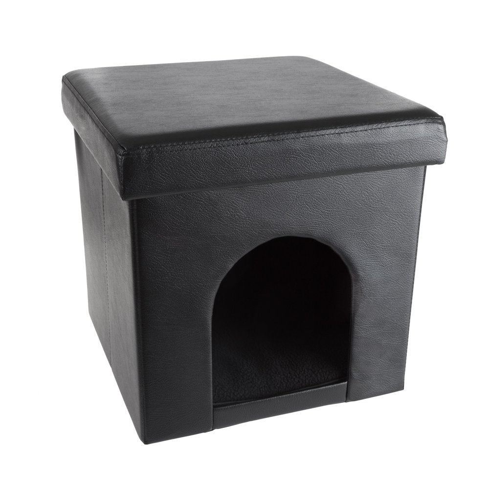 Petmaker 80-PET6109 Pet House Ottoman Collapsible Multipurpose Cat or Small Dog Bed&#44; Faux Leather - Black Animals & Pet Supplies > Pet Supplies > Cat Supplies > Cat Beds Trademark Poker   