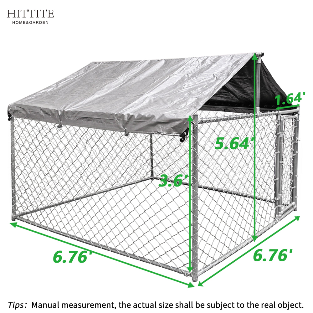 HITTITE Large Outdoor Dog Kennel, Heavy Duty Outdoor Fence Dog Cage, Anti-Rust Dog Pens Outdoor Dog Fence with Waterproof Uv-Resistant Cover and Secure Lock for Backyard 6.76'Lx6.76'Wx5.64'H