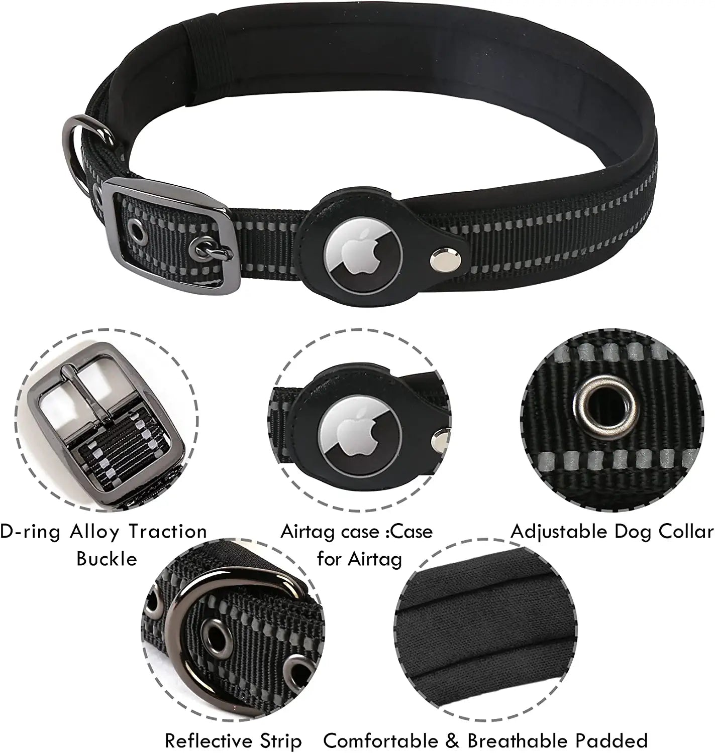 Ufandia Airtag Dog Collar, Reflective Air Tag Dog Collar GPS Pet Collar and Leash Set Combo, Padded Airtag Case Holder Dog Collar with 6 Ft Dog Traction Rope for Medium & Large Dogs Electronics > GPS Accessories > GPS Cases Ufandia   
