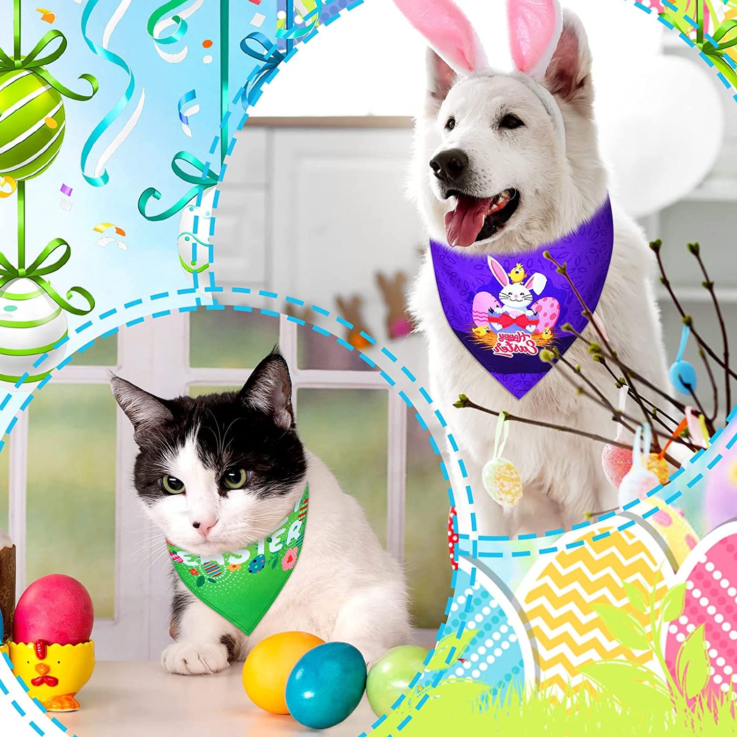 20 Pcs Easter Dog Bandana Easter Pet Scarf Washable Dog Triangle Bibs Rabbit Egg Carrot Pet Scarfs Adjustable Pet Triangle Washable Kerchief for Easter Dogs Cats (Rabbit, L) Animals & Pet Supplies > Pet Supplies > Dog Supplies > Dog Apparel Eccliy   