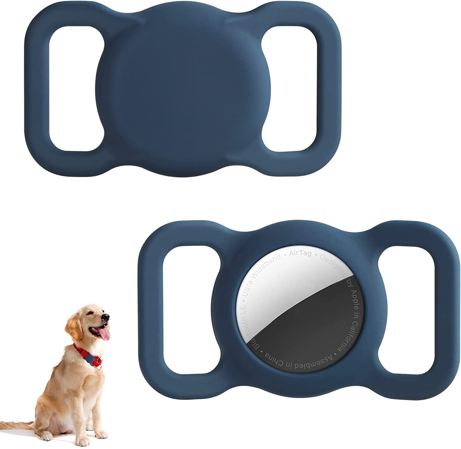 ELOVEN for Airtag Case for Dog Cat Collar Holder Compatible with Airtag Tracker Silicone Airtag Case Anti-Slip Shockproof anti Scratch Protective Cover for Airtag Pet Collar Loop Midnight Blue