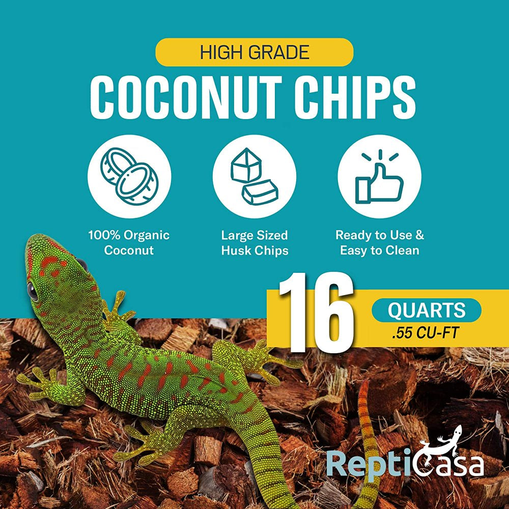 Repticasa Organic Coconut Chips Substrate Clean & Ready to Use for Reptiles, Snakes, Tortoise, and Amphibians, Natural Fiber Free Husks, Clean Breeding and Bedding Flooring, Odor Absorbing - 16 Quarts