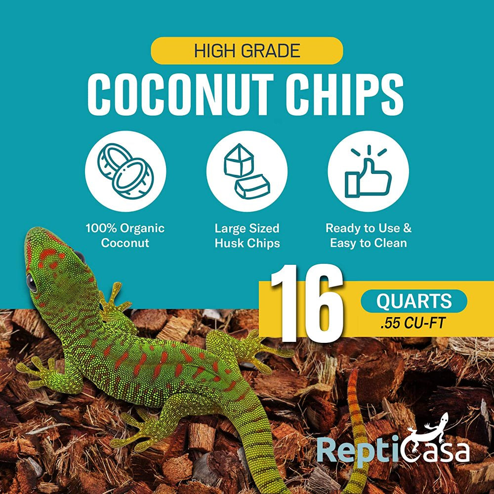 Repticasa Organic Coconut Chips Substrate Clean & Ready to Use for Reptiles, Snakes, Tortoise, and Amphibians, Natural Fiber Free Husks, Clean Breeding and Bedding Flooring, Odor Absorbing - 16 Quarts Animals & Pet Supplies > Pet Supplies > Reptile & Amphibian Supplies > Reptile & Amphibian Food ReptiCasa   