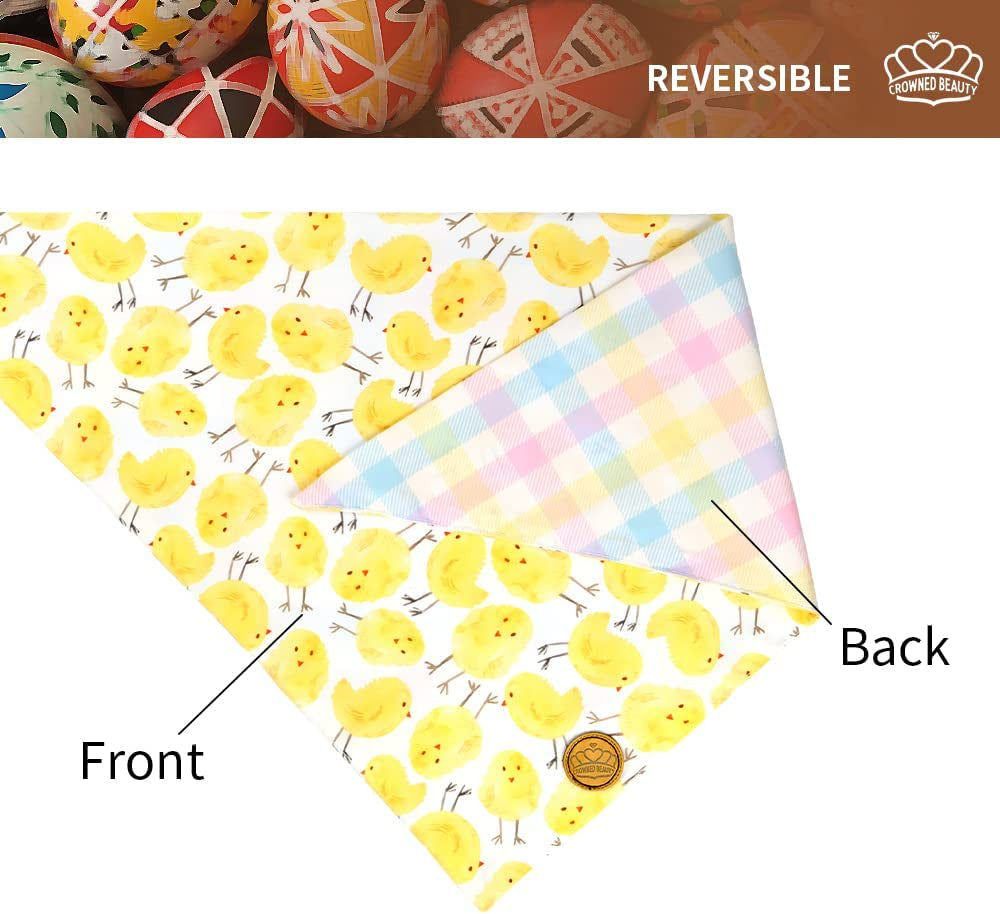 Crowned Beauty Easter Dog Bandanas Large 2 Pack, Eggs Chicks Set,Stars Plaid Adjustable Triangle Holiday Reversible Scarves for Medium Large Extra Large Dogs Pets Animals & Pet Supplies > Pet Supplies > Dog Supplies > Dog Apparel Crowned Beauty   