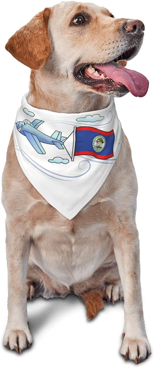 Airplane with Flag Belize Pet Dog and Cat Decorative Triangle Scarf,Dog Bandana,Breathable and Stain Resistant. Animals & Pet Supplies > Pet Supplies > Dog Supplies > Dog Apparel ZALTAS   