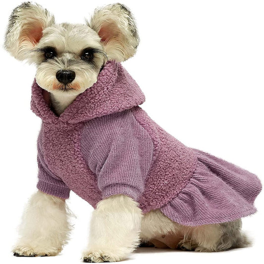 Fitwarm Fuzzy Sherpa Dog Winter Clothes Dog Hoodie Dresses Thermal Skirt Girl Doggie Dress Thick Jacket Puppy Outfits Coat Cat Sweatshirt Apparel XS Animals & Pet Supplies > Pet Supplies > Cat Supplies > Cat Apparel Fitwarm XS  