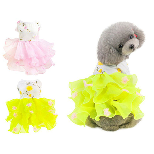 Dog Dress, 2Pcs Fashion Pet Spring Dresses Apparel Clothes, Puppy Shirts Vest Skirt for Small Dogs and Cats in Wedding Holiday Animals & Pet Supplies > Pet Supplies > Cat Supplies > Cat Apparel FYCONE L D 
