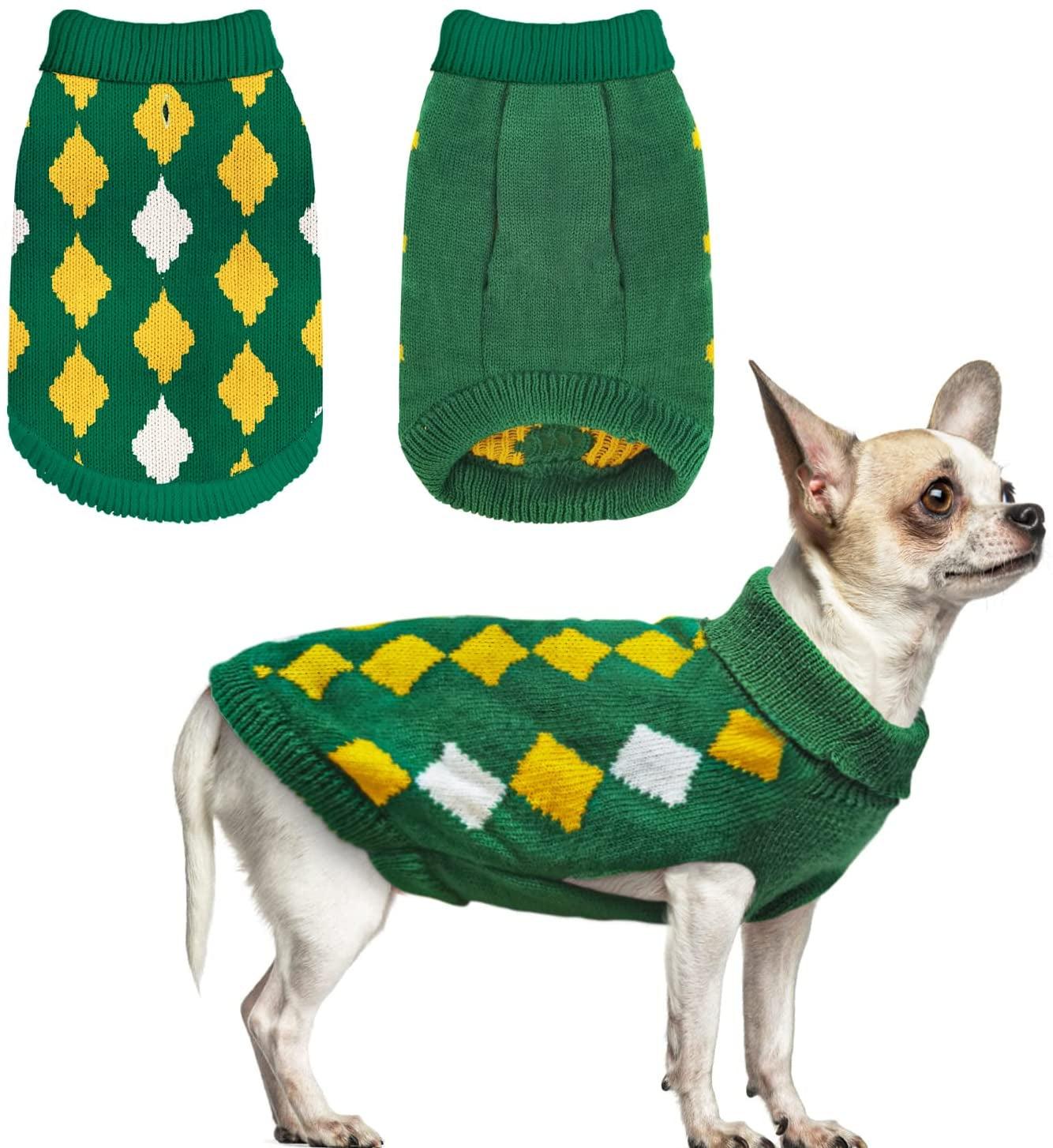 Dog Sweater Knitwear Dog Warm Winter Clothing for Medium Dogs Cats Puppy Classic Green Plaid Turtleneck Knitted Clothes for Boys Girls Dogs Gift for Dogs in Christmas New Year Animals & Pet Supplies > Pet Supplies > Dog Supplies > Dog Apparel LASTMINVIN L  