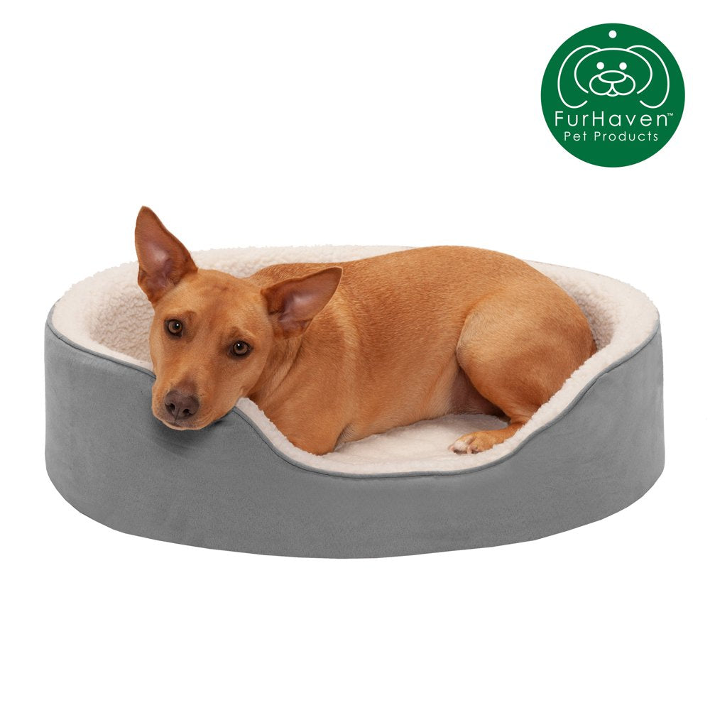 Furhaven | Orthopedic Faux Sheepskin & Suede Oval Pet Bed for Dogs & Cats, Espresso, Medium Animals & Pet Supplies > Pet Supplies > Cat Supplies > Cat Beds FurHaven Pet L Gray 