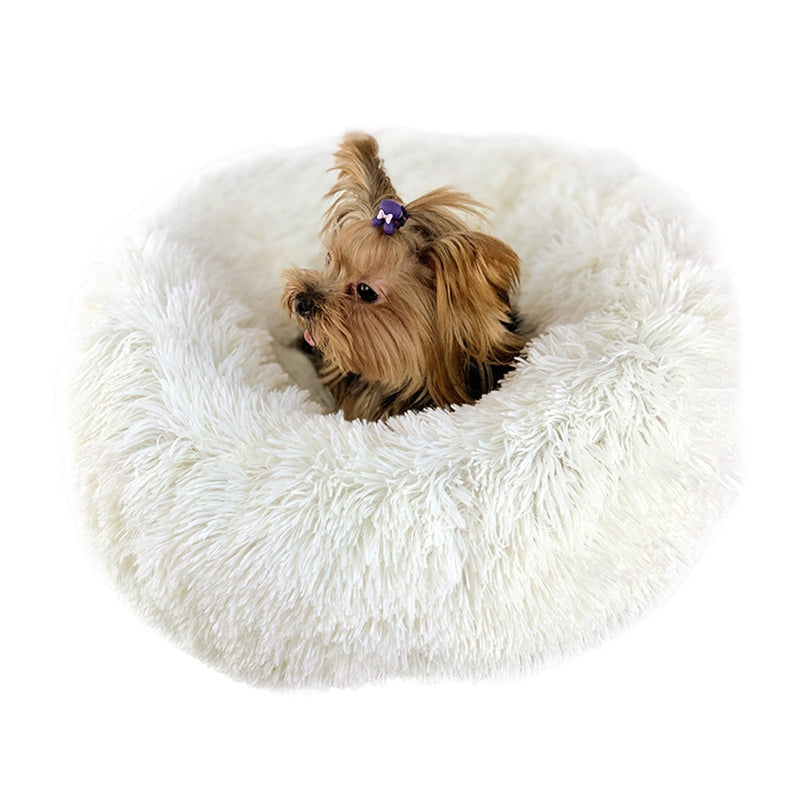 Pet Bed, Fluffy Luxe Soft Plush round Cat and Dog Bed, Donut Cat and Dog Cushion Bed, Self-Warming and Improved Sleep, Orthopedic Relief Shag Faux Fur Bed Cushion