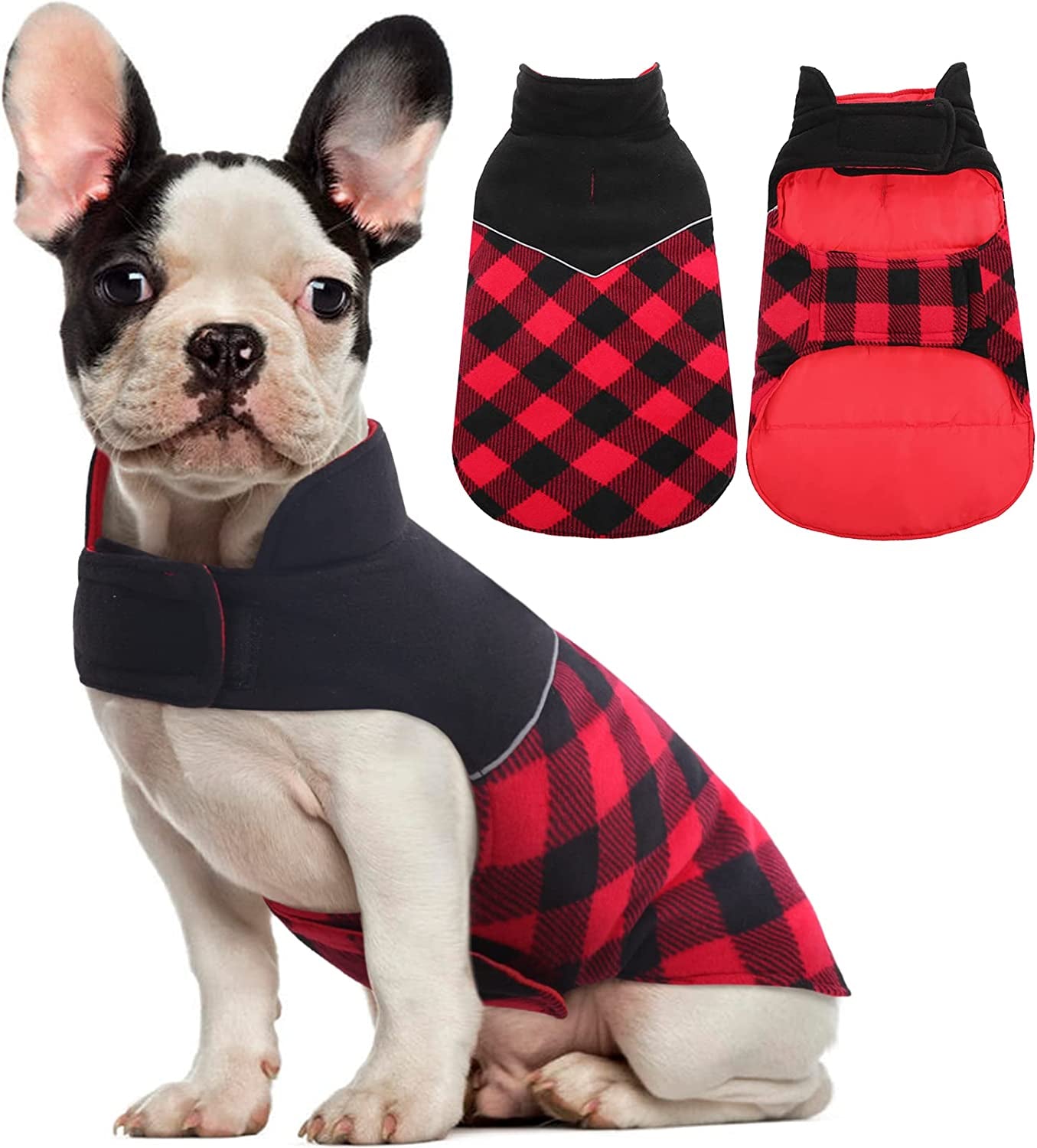 Kuoser Dog Winter Coat, Reversible Cold Weather Dog Jacket, Soft Warm Plaid Dog Coats, Puppy Waterproof Thickened Vest Windproof Outdoor Apparel for Small Medium and Large Dogs Animals & Pet Supplies > Pet Supplies > Dog Supplies > Dog Apparel Kuoser Red Small (Pack of 1) 