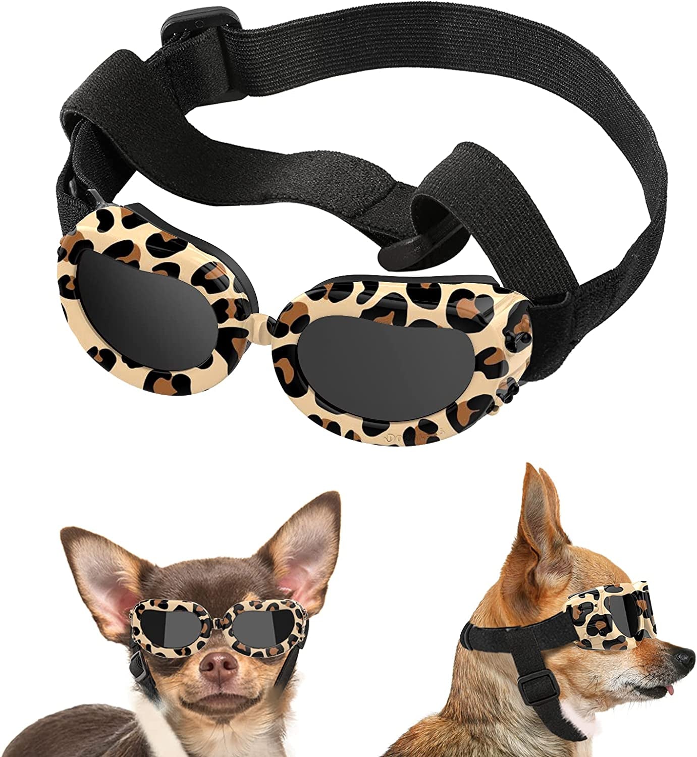 Lewondr Dog Sunglasses Small Breed Dogs Goggles UV Protection,Goggles for Small Dogs Eye Wear Protection with Adjustable Strap Windproof Anti-Fog Sunglasses for Small Dogs Doggy Doggie Glasses,Black Animals & Pet Supplies > Pet Supplies > Dog Supplies > Dog Apparel Lewondr Black Brown Leopard  