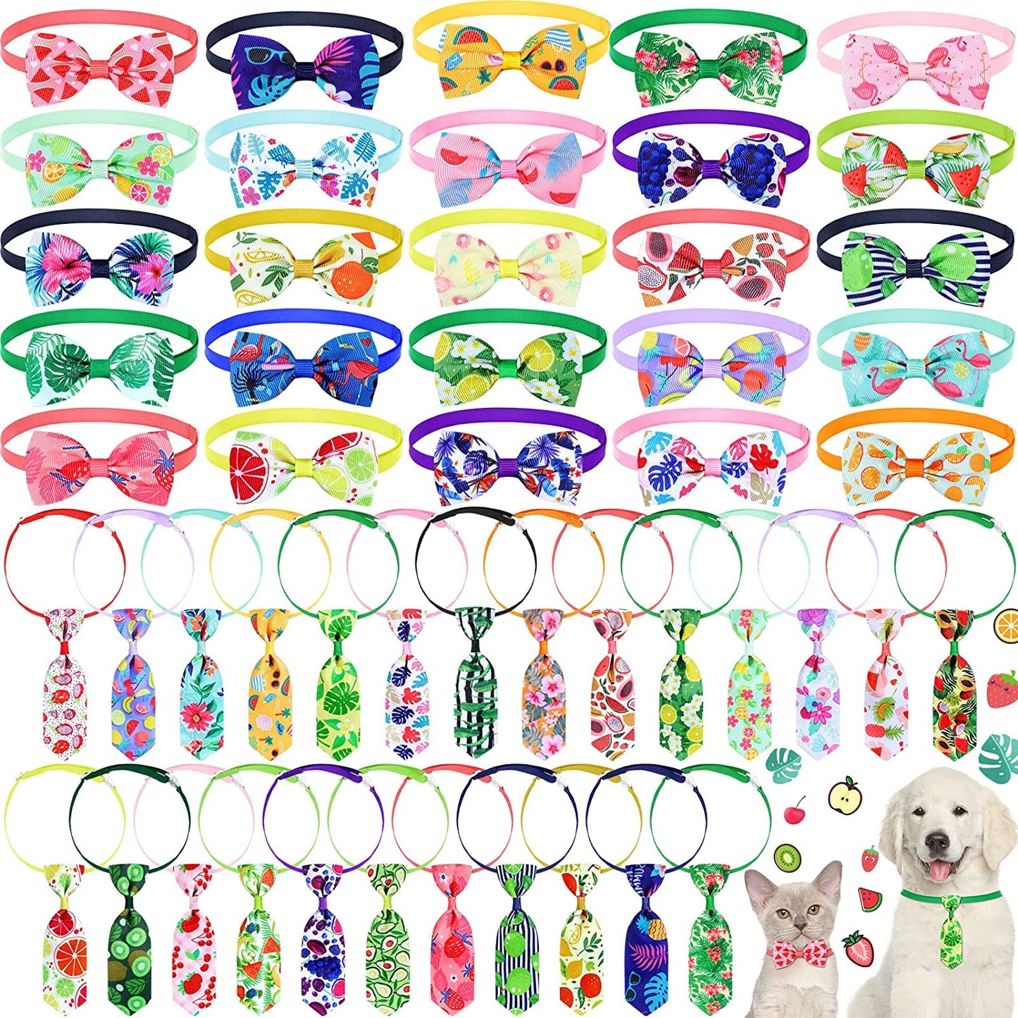 50 Pieces Summer Pet Dog Bow Tie Collar Set Includes 25 Dog Neckties and 25 Dog Bow Ties Adjustable Dog Bowties Neckties Collars for Dogs Cat Decoration Animals & Pet Supplies > Pet Supplies > Dog Supplies > Dog Apparel Saintrygo Lovely Pattern  