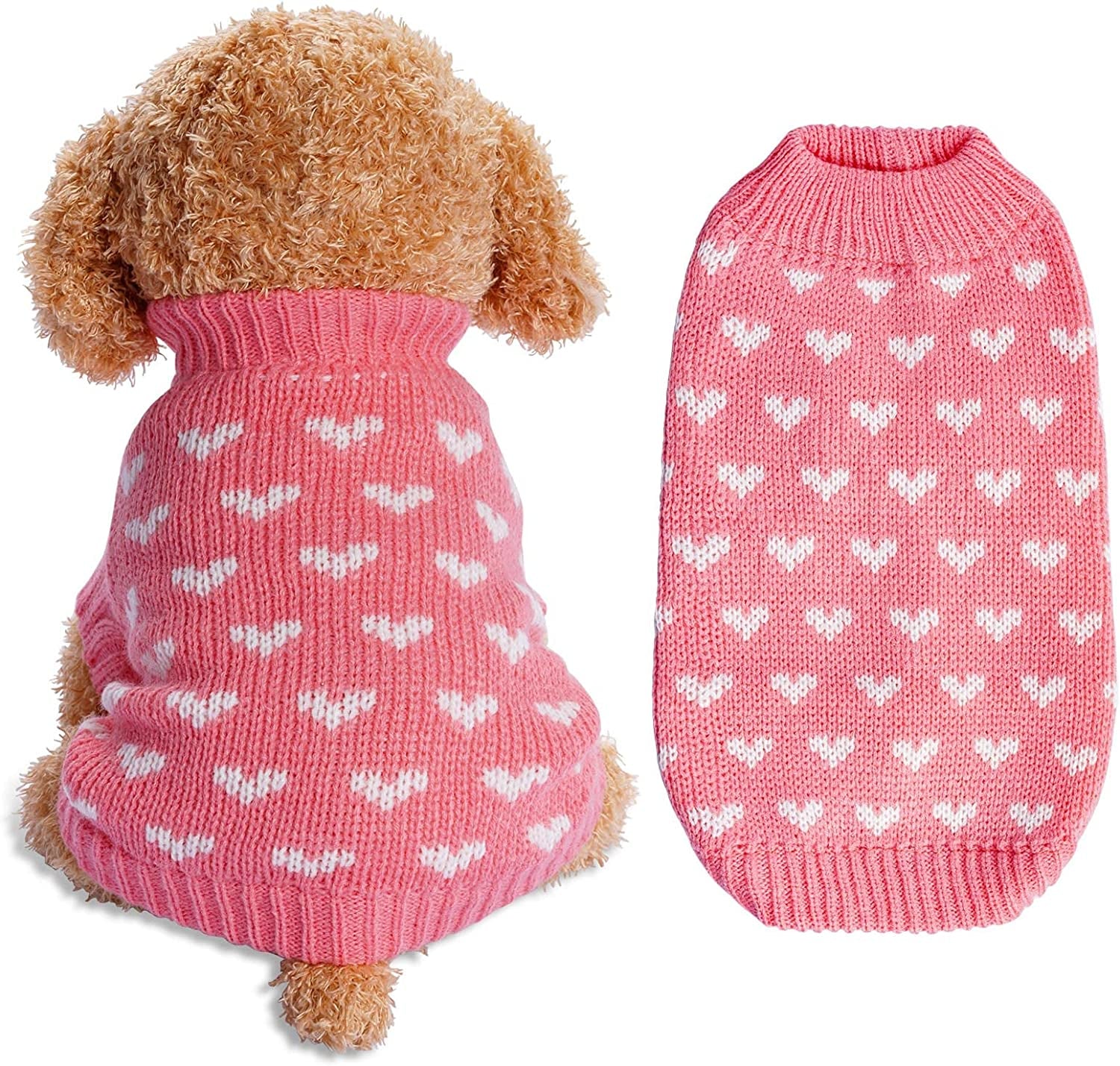 Dxhycc Dog Knitted Sweater Dog Heart Sweater Puppy Sweater Warm Soft Pet Holiday Clothes for Medium Cats and Dogs (Pink, M) Animals & Pet Supplies > Pet Supplies > Dog Supplies > Dog Apparel Dxhycc Pink Large 