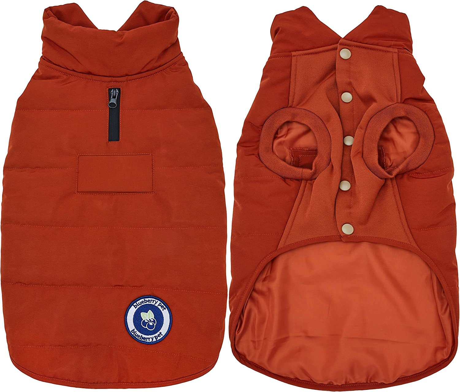 Blueberry Pet Cozy & Comfy Windproof Waterproof Quilted Fall Winter Dog Puffer Jacket in True Red, Back Length 20", Size 18", Warm Coat for Large Dogs Animals & Pet Supplies > Pet Supplies > Dog Supplies > Dog Apparel Blueberry Pet Rusty Orange Size 14 (Pack of 1) 