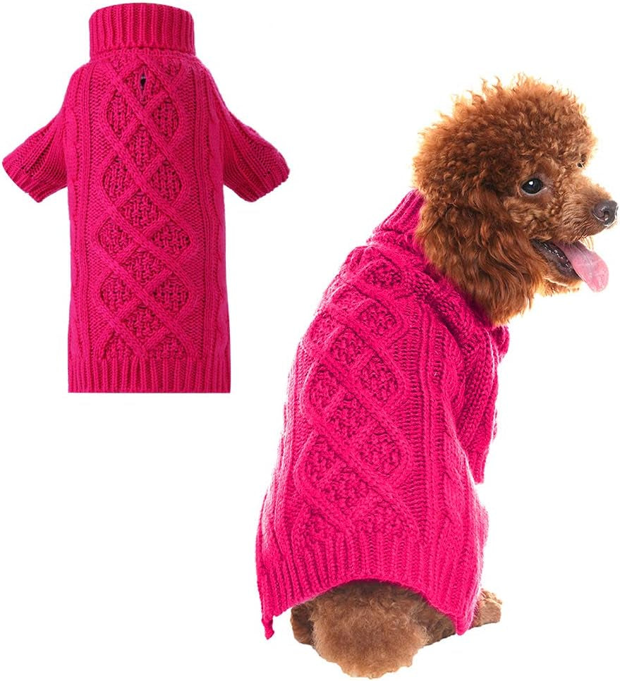 PUPTECK Classic Cable Knit Dog Sweater - Pet Turtleneck Coat Puppy Winter Clothes Pink Medium Animals & Pet Supplies > Pet Supplies > Dog Supplies > Dog Apparel Beibao Pink XS-Chest15-16" Length10" 