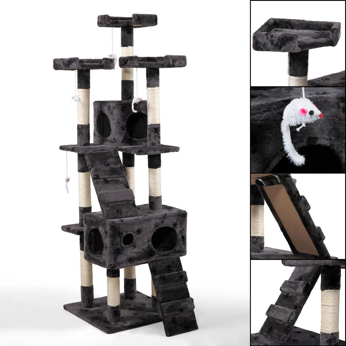 Veryke 67" Cat Tree, Cat Towers and Condo Furniture for Kitten, Activity Tower for Pet Kitty, Play House with Scratching Posts, Gray Animals & Pet Supplies > Pet Supplies > Cat Supplies > Cat Furniture Veryke   