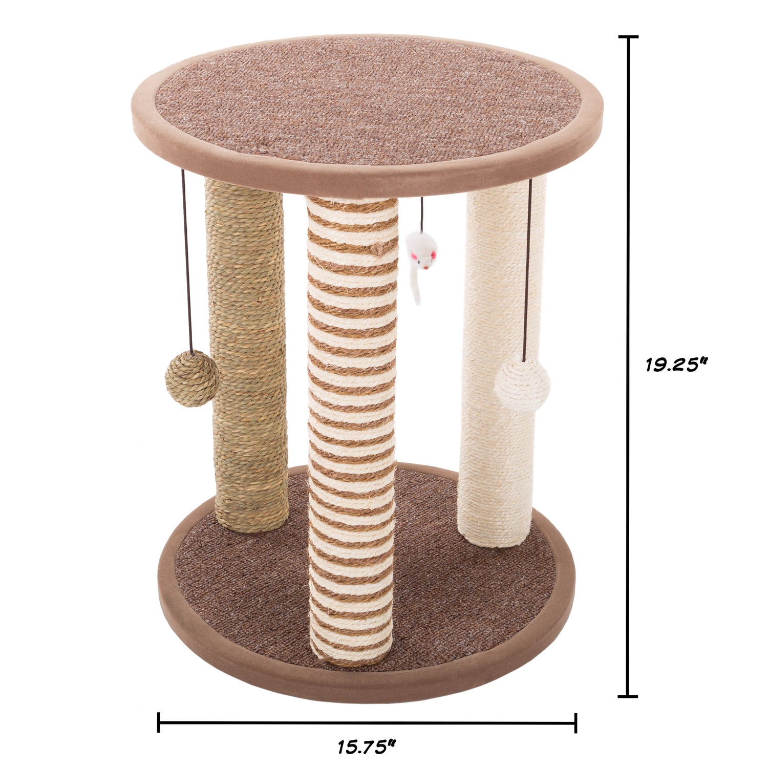 Cat Scratching Post – 3 Scratcher Posts with Carpeted Base Play Area and Perch – Furniture Scratching Deterrent for Indoor Cats by PETMAKER (Brown) Animals & Pet Supplies > Pet Supplies > Cat Supplies > Cat Furniture Trademark Global   