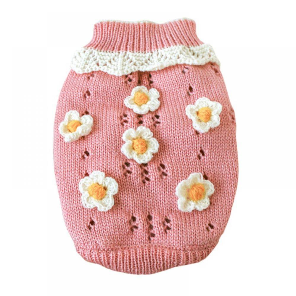 Small Dog Sweater Warm Pet Sweater Cute Knitted Flowers Blossoming Dog Sweaters for Small Dogs Girls Boys, Cat Sweater Dog Sweatshirt Clothes Coat Apparel for Small Dog Puppy Kitten Cat Animals & Pet Supplies > Pet Supplies > Dog Supplies > Dog Apparel Alvage M Pink 