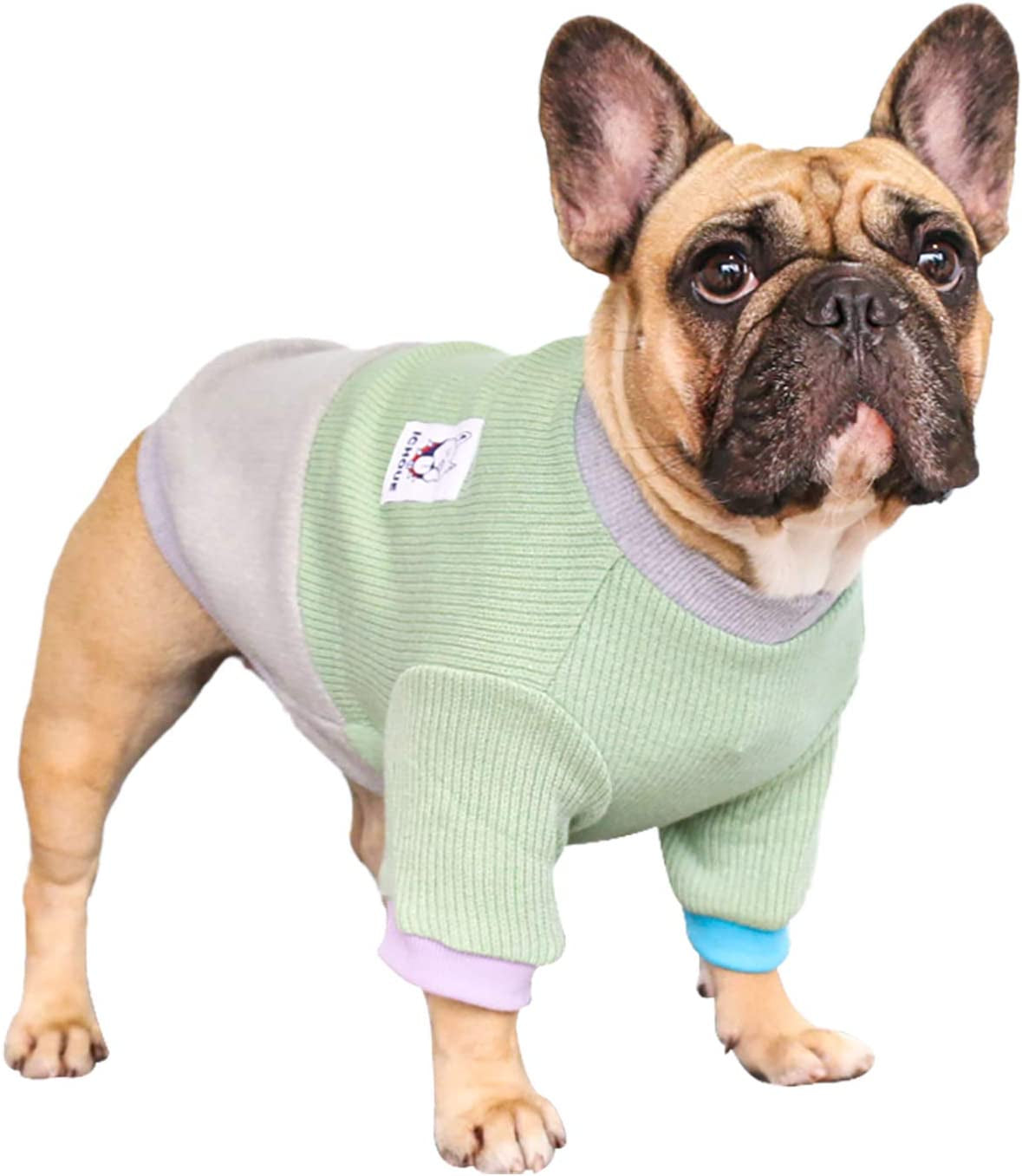 Ichoue Pet Dog Crewneck Sweater Color Block Pullover Winter Warm Clothes for French Bulldog Frenchie Shiba Inu - Pink and Grey/Medium Animals & Pet Supplies > Pet Supplies > Dog Supplies > Dog Apparel iChoue Green and Grey XX-Large (Pack of 1) 