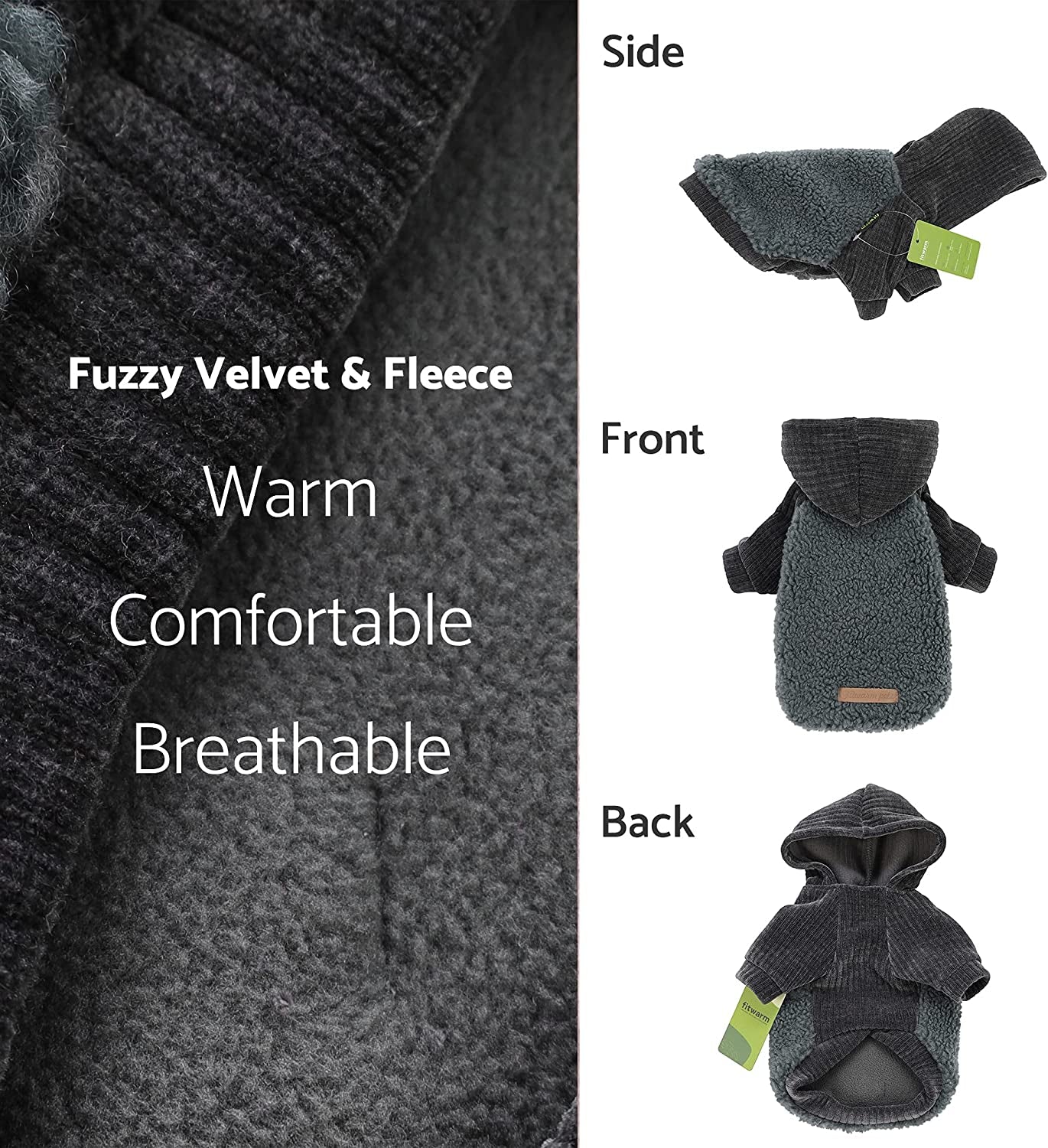 Fitwarm Velvet Thermal Dog Coat Puppy Winter Clothes Pet Jacket Cat Hoodie Outfits Pullover Doggie Sweatshirt Large Animals & Pet Supplies > Pet Supplies > Dog Supplies > Dog Apparel Fitwarm   