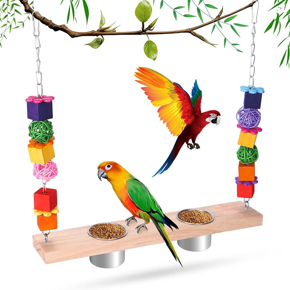 BINYOU Bird Feeding Dish Cups with Perch Stand Hang Stainless Steel Parrot Cage Feeder Animals & Pet Supplies > Pet Supplies > Bird Supplies > Bird Cages & Stands BINYOU   