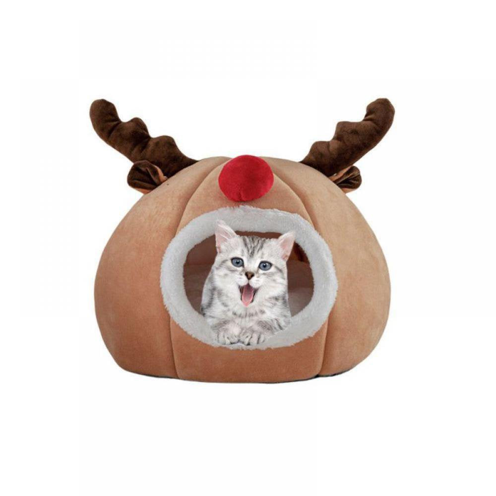 Stibadium Christmas Reindeer Shape Pet Bed Warm Cave Animal Kitten Nest Sleeping Bed Puppy House for Cats and Small Dogs Animals & Pet Supplies > Pet Supplies > Cat Supplies > Cat Beds Stibadium   