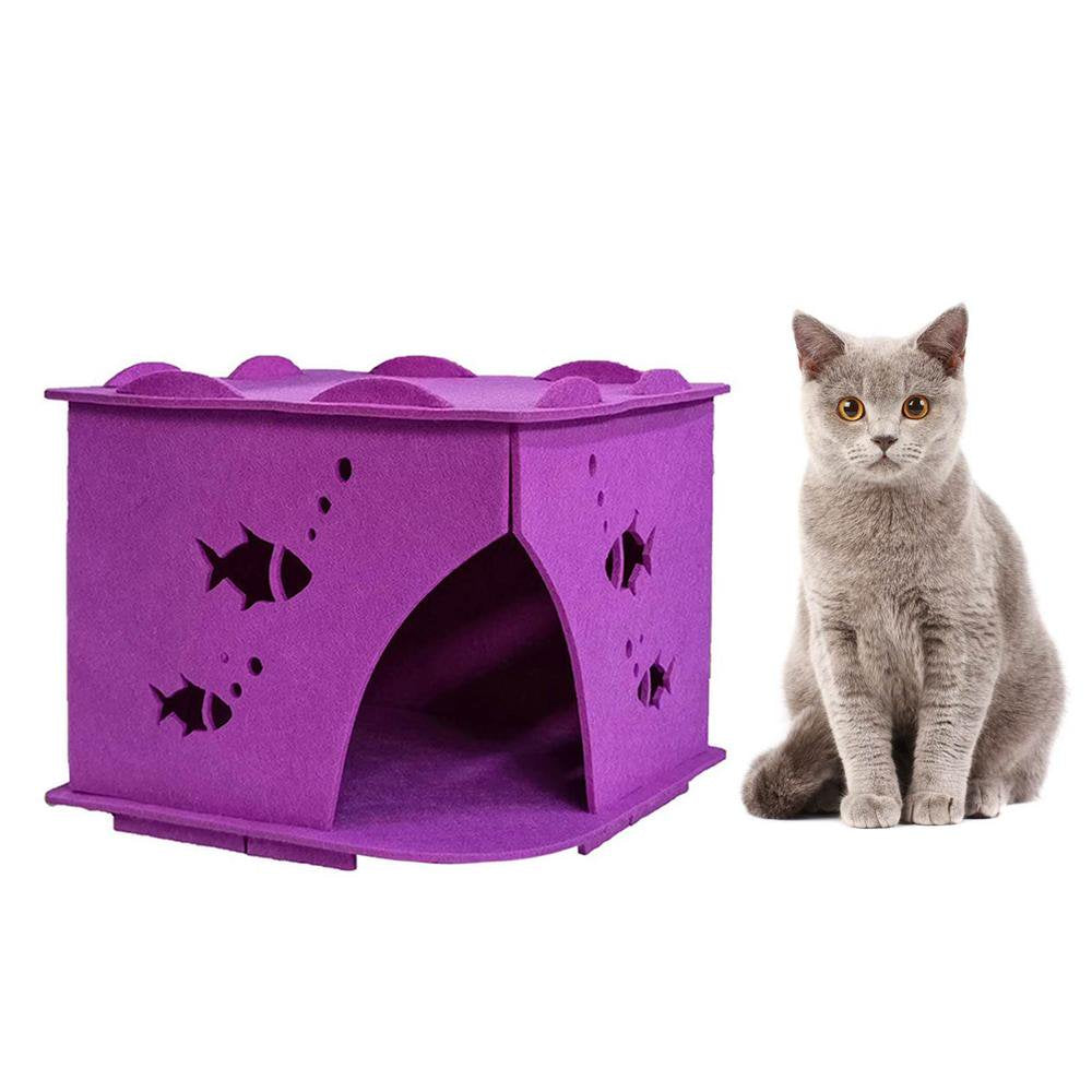 Famure Felt Cat Cave Cute Pet Tent House Comfortable Kitten House Bed Easy to Install Strong and Non-Deformable Foldable Felt House for Puppy Kitten Small Animals Imaginative Animals & Pet Supplies > Pet Supplies > Dog Supplies > Dog Houses Famure Purple  