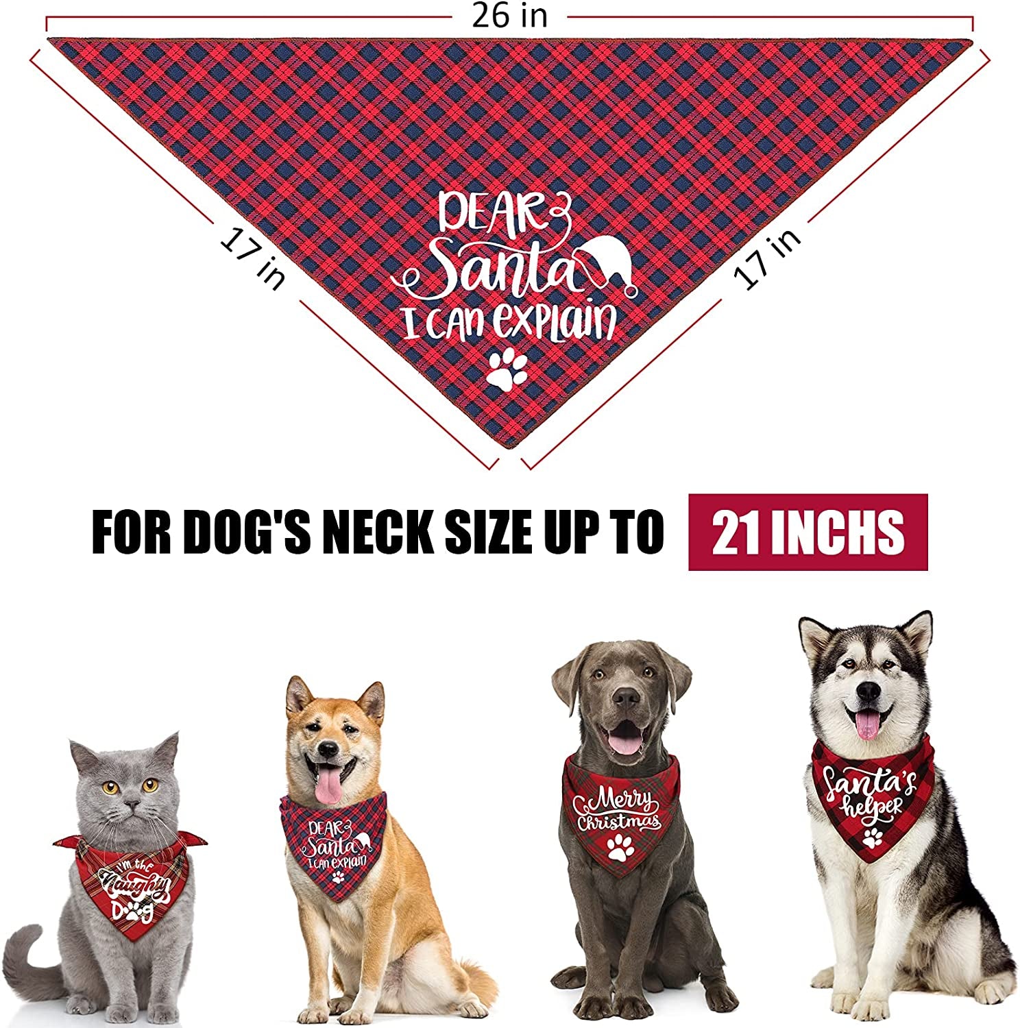 4 Pack Dog Birthday Bandanas - Classic Triangle Merry Christmas Printing Plaid Fall Xmas Pet Scarf Bibs Kerchief Gifts Set - Pet Holiday Accessories Decoration for Small to Large Puppy Dogs Cats Animals & Pet Supplies > Pet Supplies > Dog Supplies > Dog Apparel Remifa   