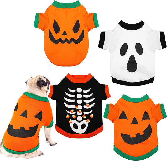 4 Pieces Halloween Dog Shirt Halloween Dog Clothes Pumpkin Ghosts Skeletons Pet Costume Printed Funny Scary Dog Apparel Halloween Party Cosplay Supplies for Pet(Medium Size) Animals & Pet Supplies > Pet Supplies > Dog Supplies > Dog Apparel Frienda Extra Small Size  