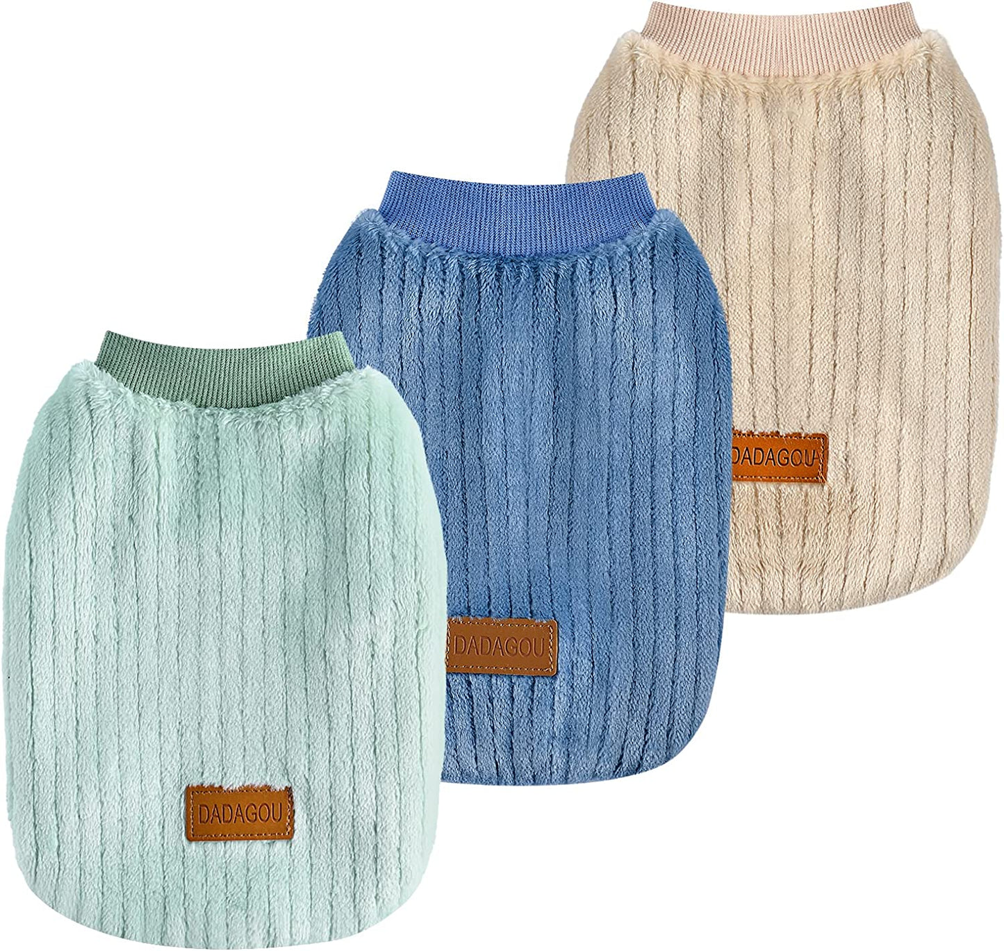 4 Pieces Small Dog Sweaters Chihuahua Fleece Clothes XXS~S Winter Warm Puppy Sweaters Boys Girls Tiny Dog Outfits for Teacup Yorkie Puppies Extra Small Breed Costume (X-Small Bust 10.23") Animals & Pet Supplies > Pet Supplies > Dog Supplies > Dog Apparel Kosiyi Green+Blue+khaki Large (12-16 Ib) 