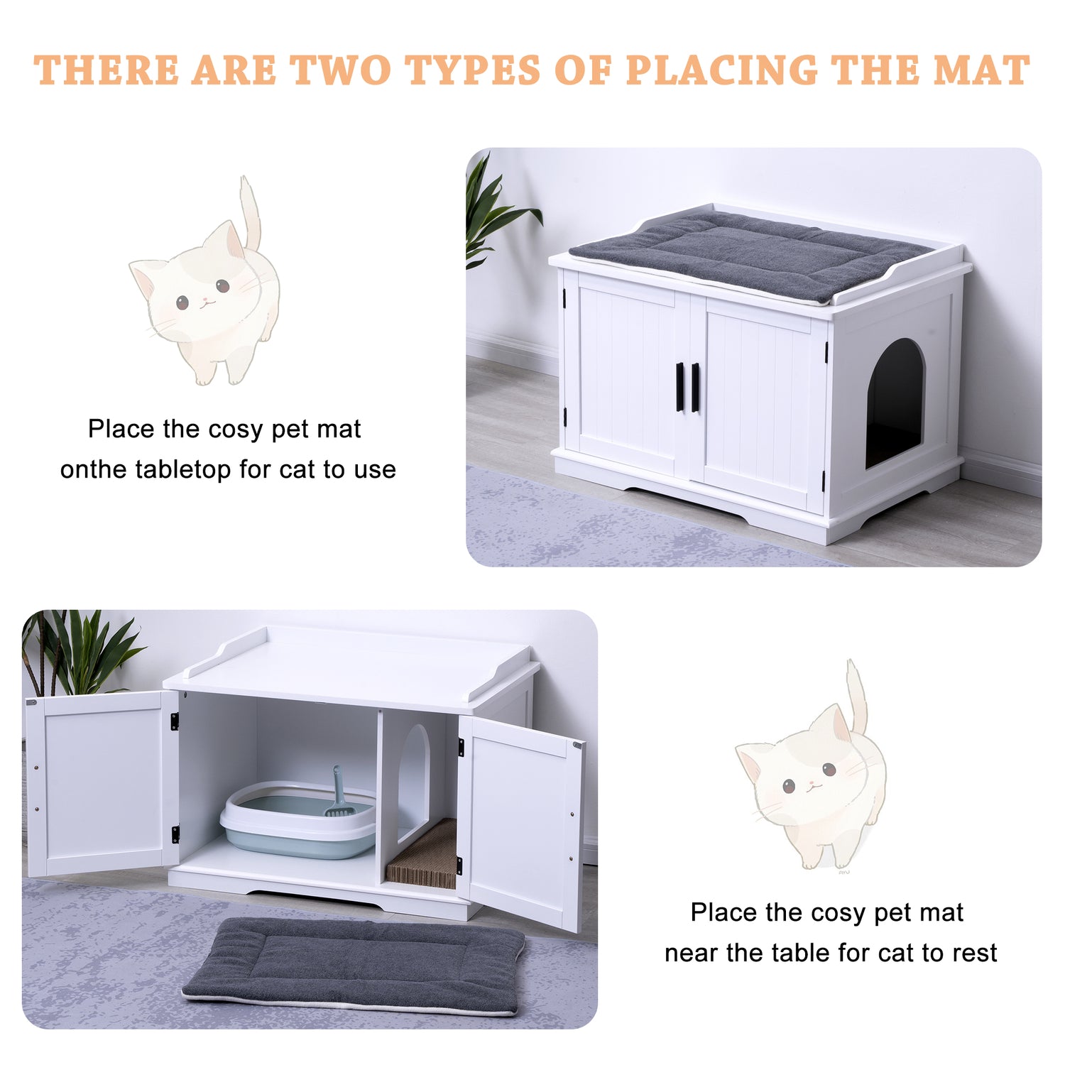 Sunvivi Cat Litter Box Enclosure Wood Hidden Cat Litter Box Furniture White Cat House Side Table,29.1X20.9X20.5 Inches