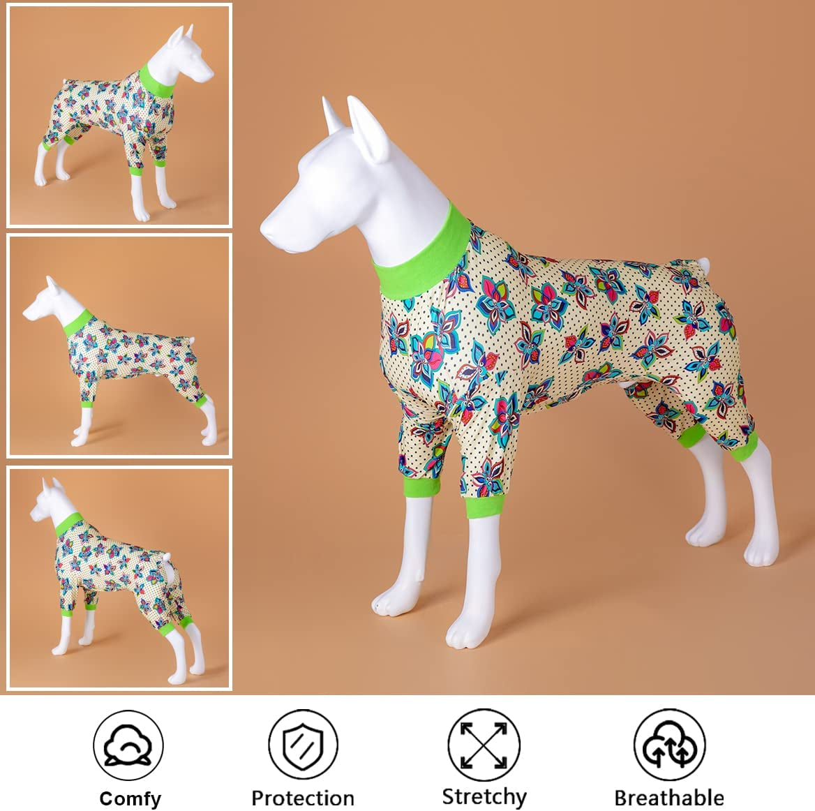 Lovinpet Onesies for Medium Dog, Dog Pajamas after Surgery, Full Coverage Dog Jumpsuit as Base Clothes under Dog Sweaters, Anti- Shedding Elastic Fabric, Colorful Flowers Prints Jammies for Large Dogs Animals & Pet Supplies > Pet Supplies > Dog Supplies > Dog Apparel LovinPet   